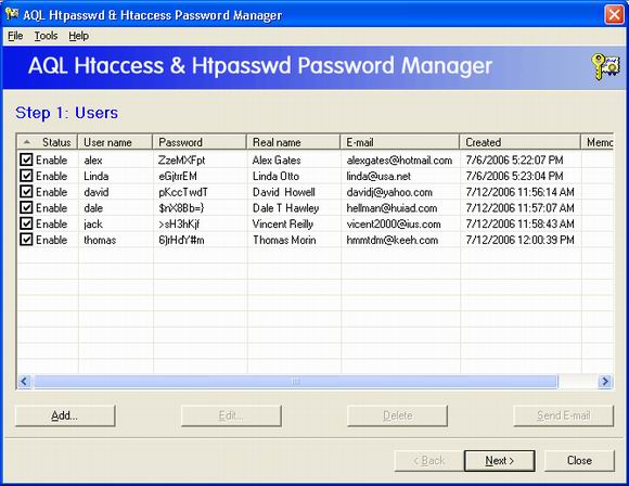AQL htpasswd & htaccess Password Manager screen shot